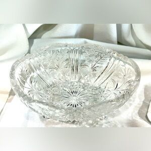 MARGARET Clear Glass Footed Bowl by Crystal Clear Industries w/Flowers - 7 3/8"L